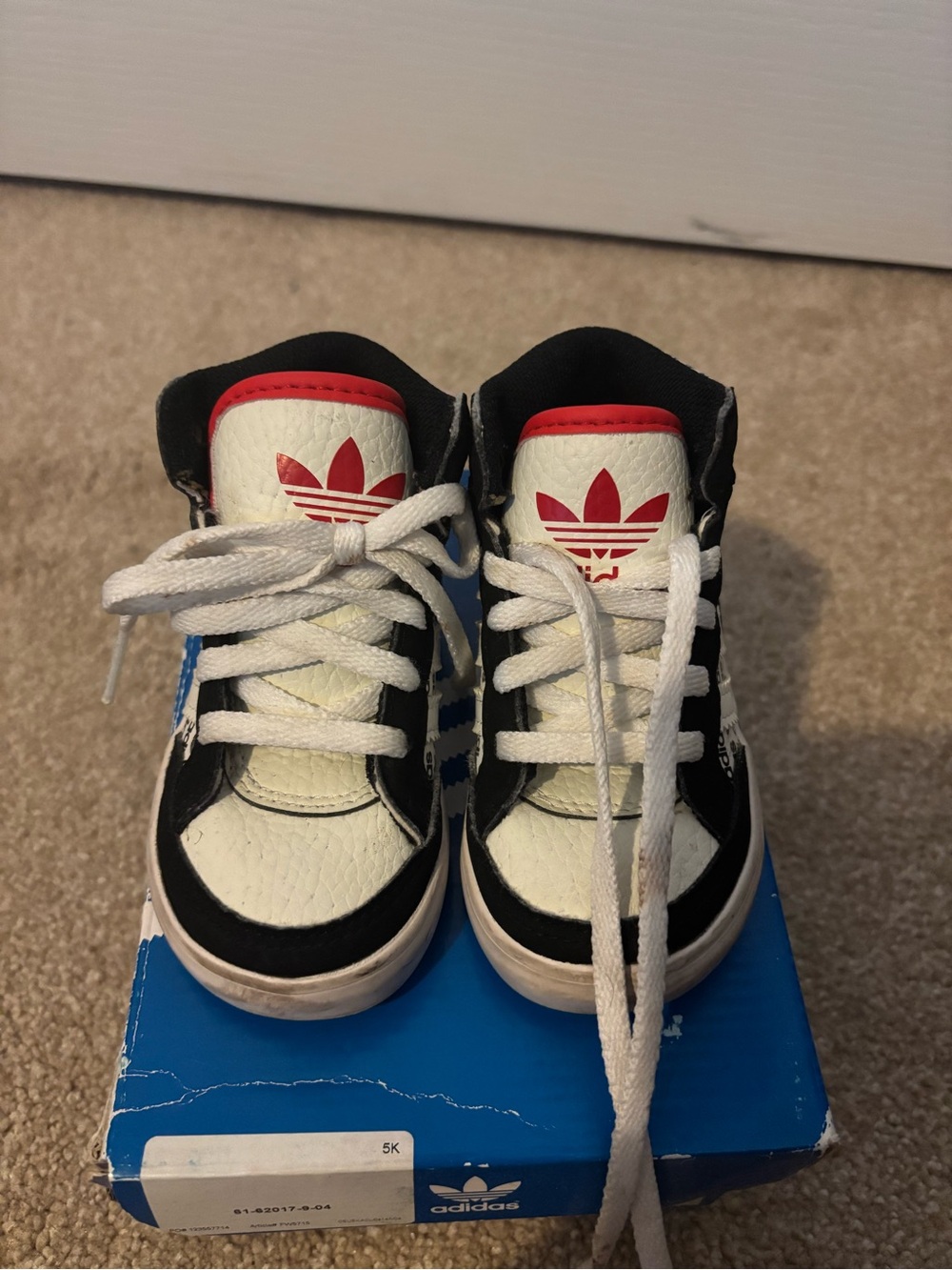 Adidas Kids Black and White Casual Sneakers with Red Accent